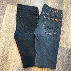 2 pair 7 For All Mankind Roxanne Slim-fit straight leg jeans size 27